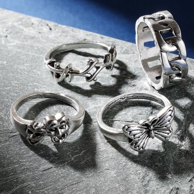 Set de inele de argint gothic pentru femei