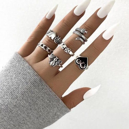 Set de inele de argint gothic pentru femei